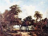 Meindert Hobbema Famous Paintings - Landscape with Woods and Cottage